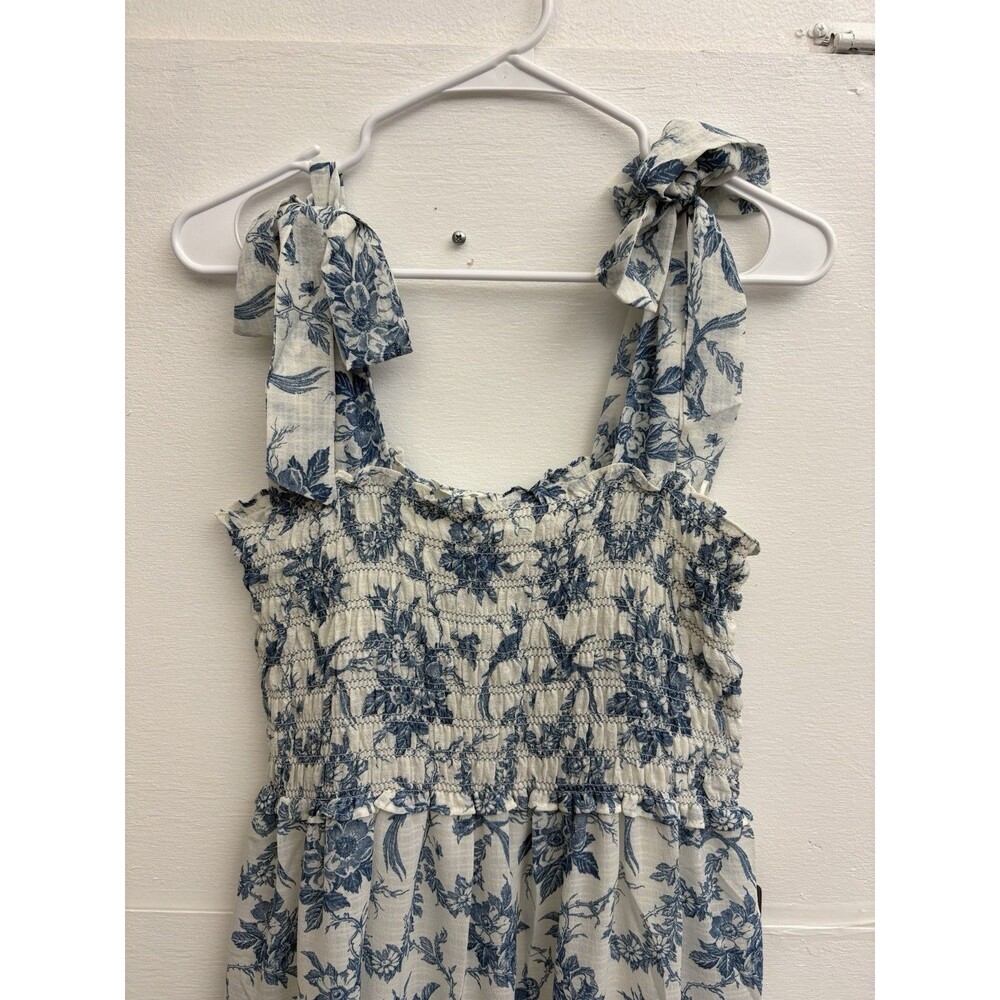 NWT Max Studio Blue Floral Smocked Maxi Dress Size L Tiered Tie Shoulder $178 - Picture 11 of 13